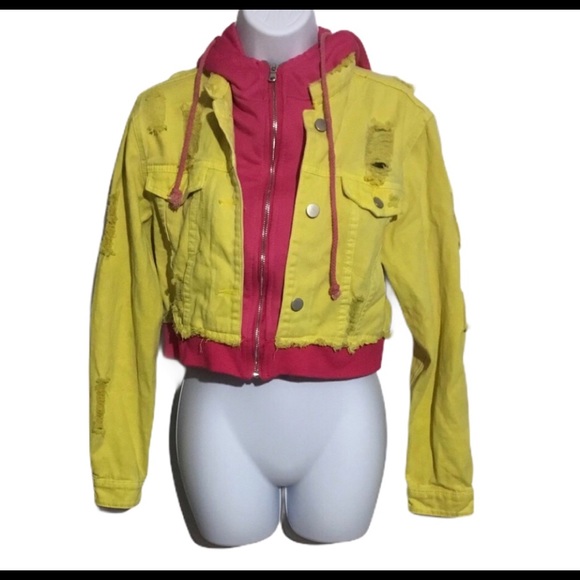 Fashion Nova Jackets & Blazers - Fashion Nova Pink and Yellow Crop Hoodie Jacket